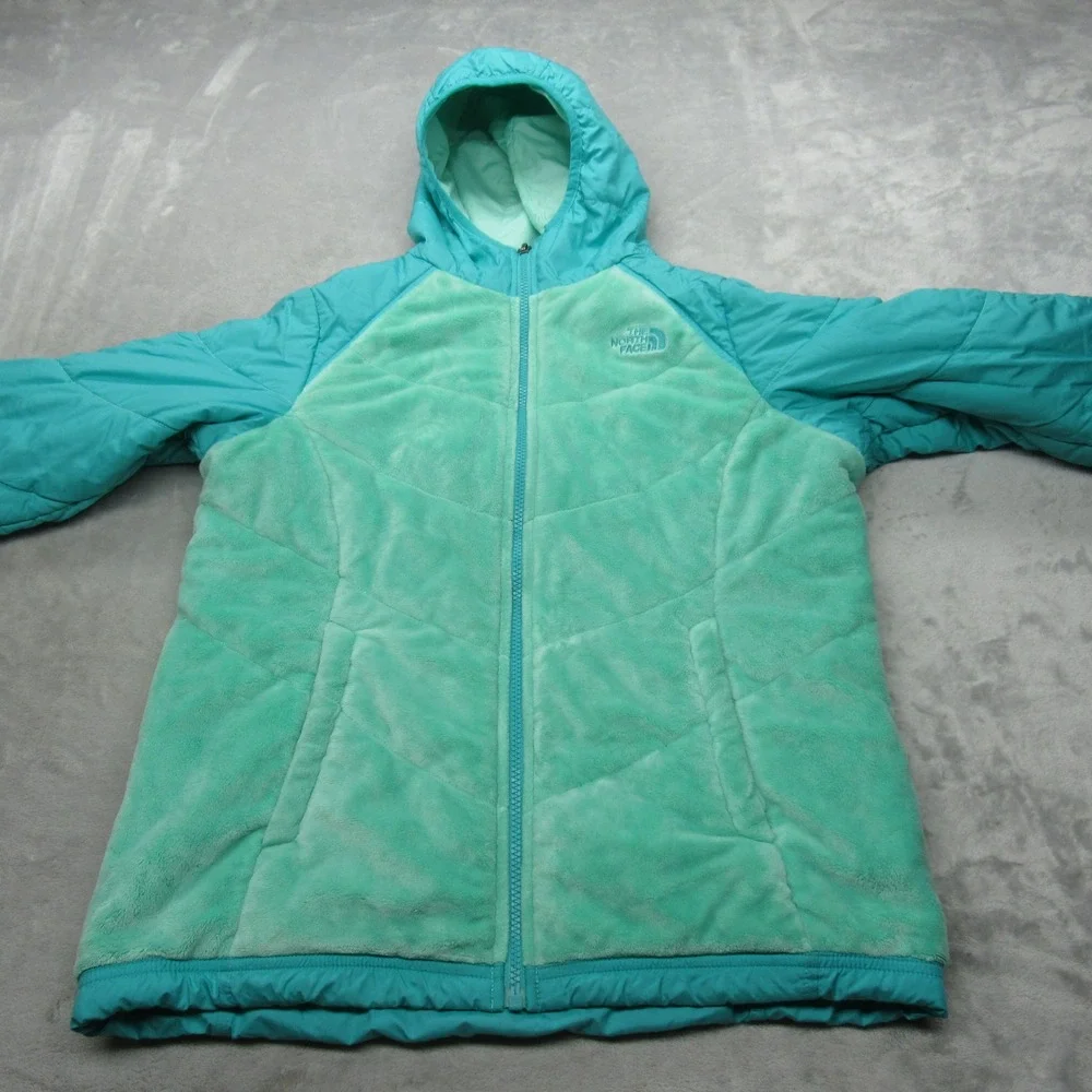 The North Face Jacket Girls XL Aqua‎ Hooded Insulated Reversible Perseus Puffer
